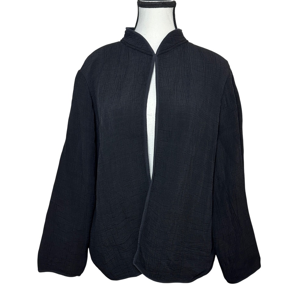 Eileen Fisher‎ Crinkle Open Front Cardigan Kimono Jacket PL Lagenlook Minimalist